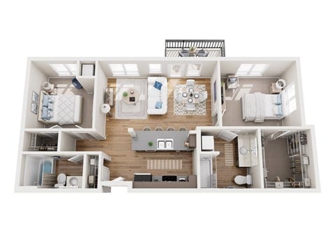 Floor plan for 2 beds, 2 baths, 992 sqft